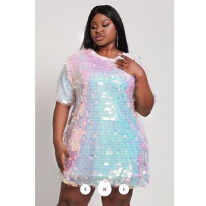 Iridescent Pink Sequin Tshirt Dress